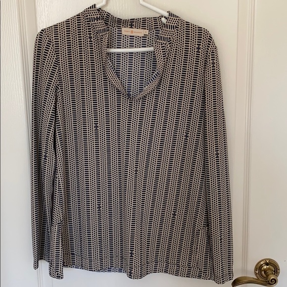 Tory Burch Navy and Tan Blouse - Picture 1 of 2